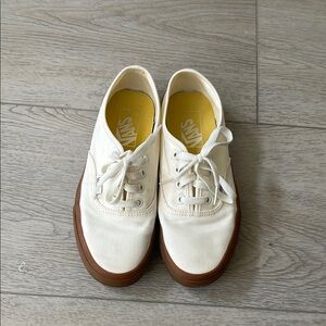 Vans White Canvas Sneakers with Brown Sole